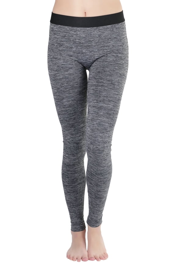 Women's Solid Waistband Space Dye Workout Leggings - Large - Black