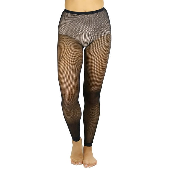 ToBeInStyle Women's Spandex Fishnet Cuffed Ankle Footless Tights- Black - One Size