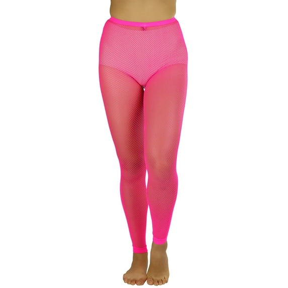 ToBeInStyle Women's Spandex Fishnet Cuffed Ankle Footless Tights - Hot Pink - One Size
