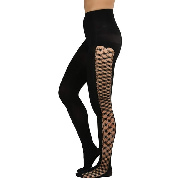 ToBeInStyle Women's Spandex Opaque Tights w/ Multi Fence Net Sides - Black