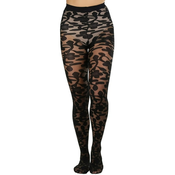 ToBeInStyle Women's Spandex Sheer Pantyhose w/ Woven Floral Design - Black
