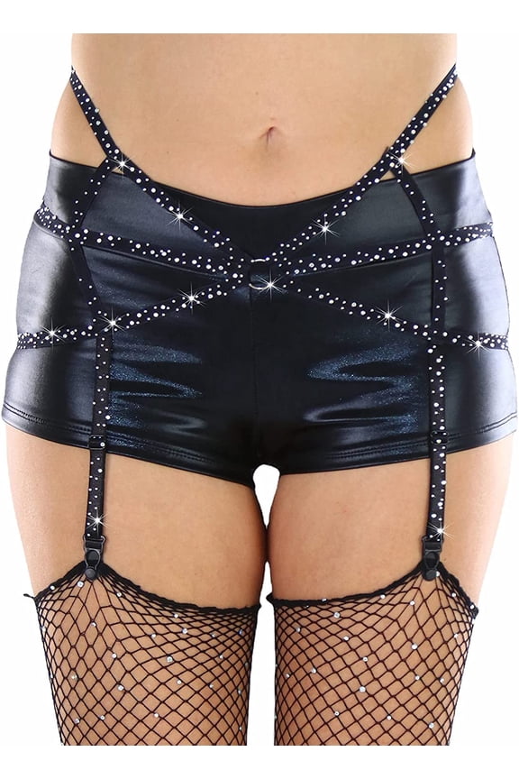 Women's Strappy Cage Rhinestone Studded Garter Strapped in Belt - Black - One Size