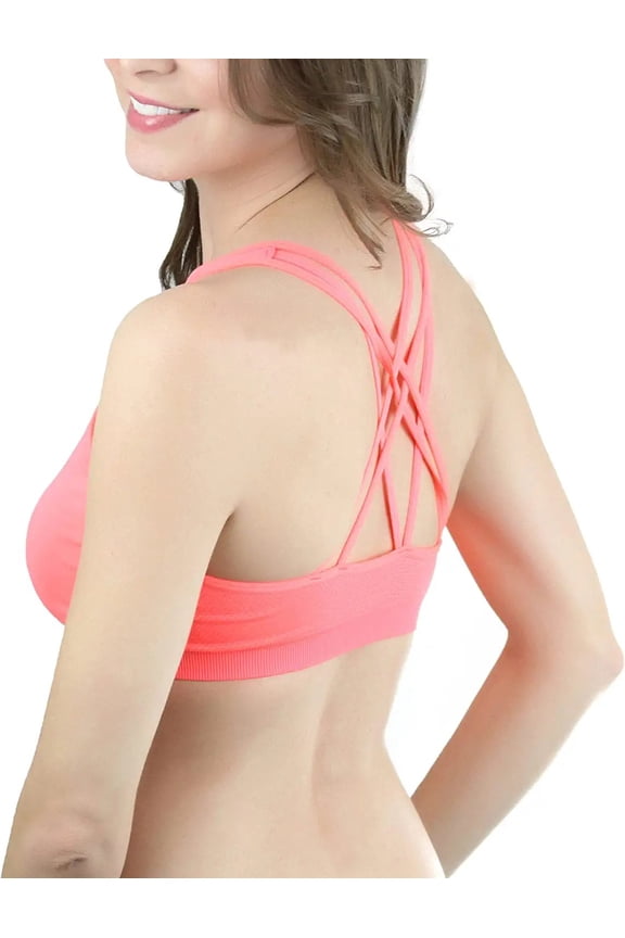 Women's Strappy Crisscross Back Sports Bra - Coral - M/L