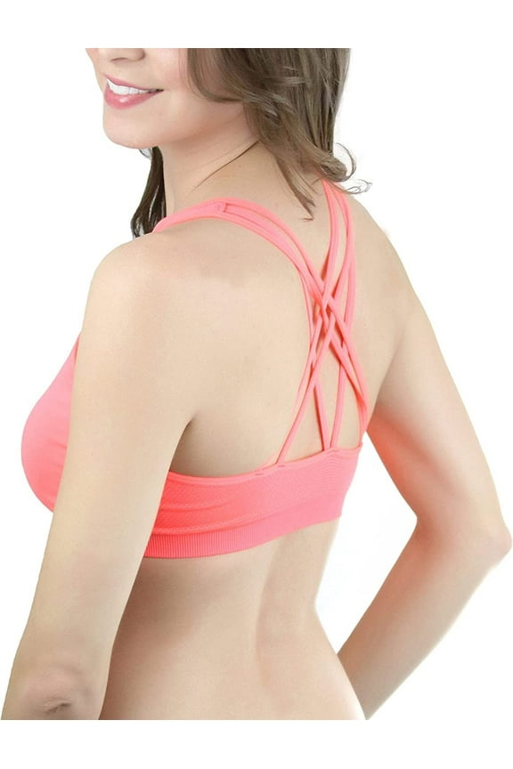 Women's Strappy Crisscross Back Sports Bra - Coral - XS/S