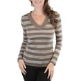 thumbnail image 1 of ToBeInStyle Women's Striped Classic Long Sleeve V-Neck Pullover Sweater - Mocha - Medium, 1 of 3