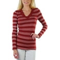 thumbnail image 1 of ToBeInStyle Women's Striped Classic Long Sleeve V-Neck Pullover Sweater - Small - Dark Rust, 1 of 5