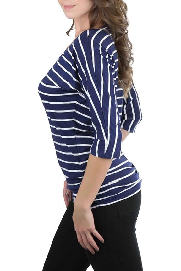 Women's Striped Drop-Sleeve Side Shirring Top