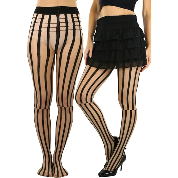 ToBeInStyle Women's Striped With Checkered Waist Spandex - Beige/Black - One Size