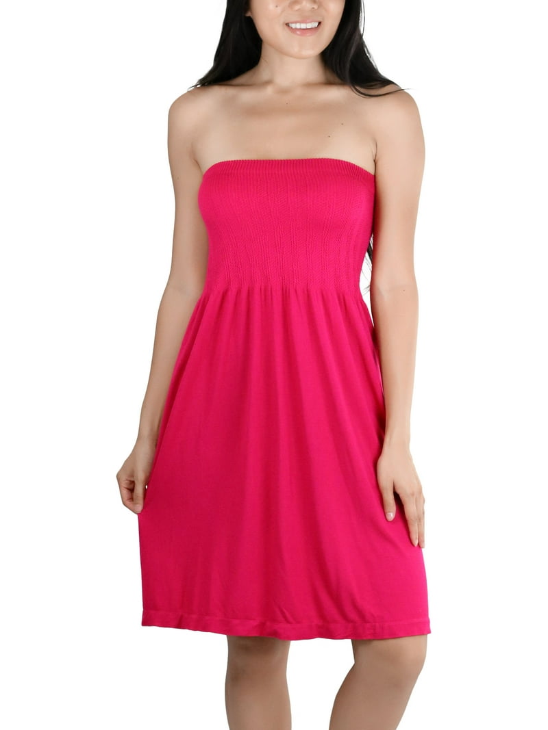 Tobeinstyle Women's Summer Beach Mini Tube Dress Bandeau - Fuchsia - OS, Size: One size, Pink