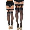 thumbnail image 1 of ToBeInStyle Women's Suspender Lace w/ Bow Thigh High - Black - One Size, 1 of 7