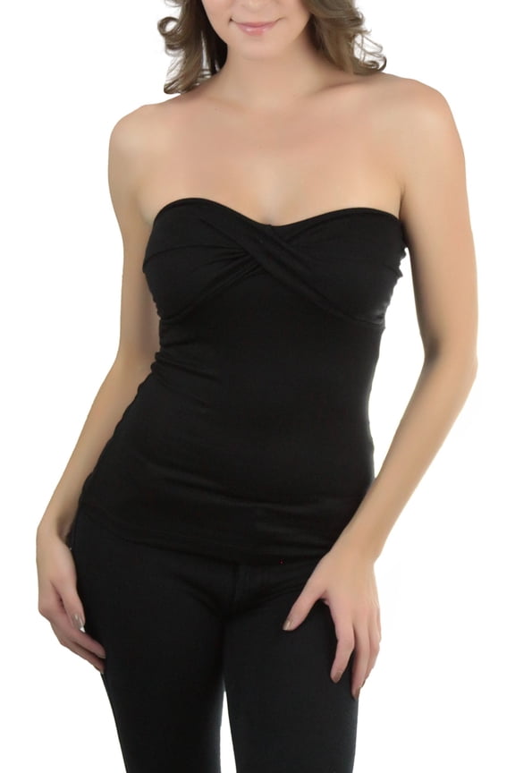 Women's Sweetheart Neck Twisted Knot Padded Tube Top - Black - Small