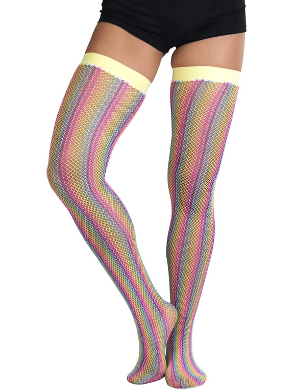 Women's Thigh Hi Rainbow Fishnets - Rainbow - One Size