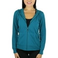 thumbnail image 1 of ToBeInStyle Women's Thin Fabric Long Sleeve Kangaroo Pocket Zip Up Hoodie - Peacock - Large, 1 of 4