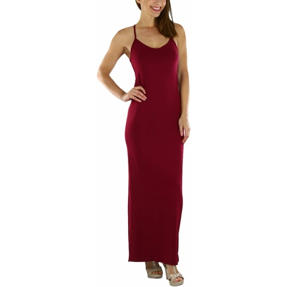ToBeInStyle Women's Thin Strap Racerback V-Neck Maxi Dress - Burgundy - Small