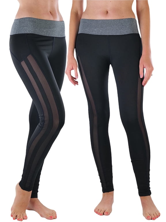 Women's Two Tone Mesh Panel Active Leggings