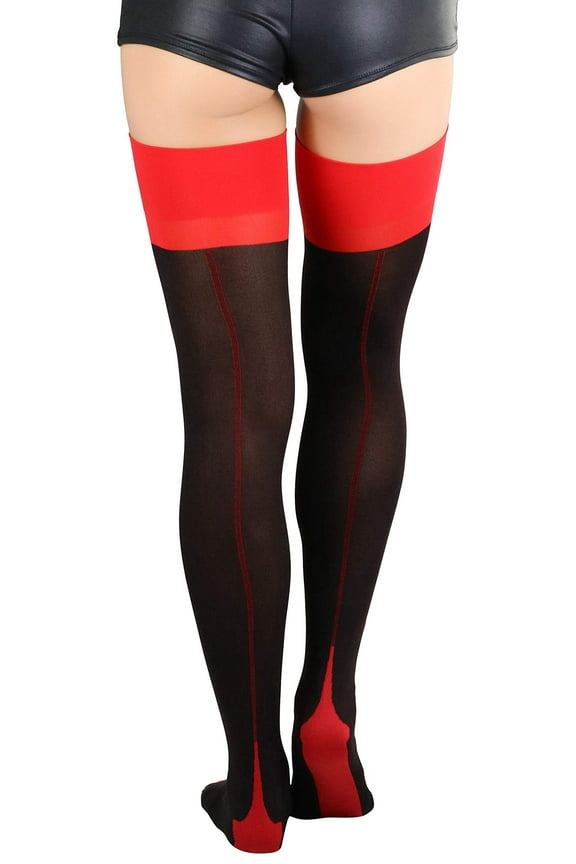 Women's Two Toned Cuban Heel Stocking - Black/Red - One Size