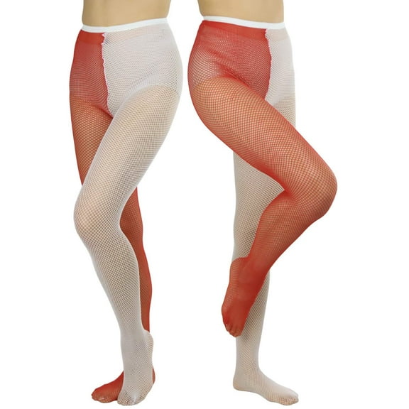 ToBeInStyle Women's Two Toned Jester Fishnet Tights - Red/White - One Size