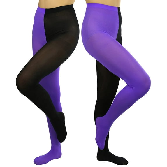 ToBeInStyle Women's Two Toned Jester Tights w/ Reinforced Toe - Black/Purple - One Size Plus