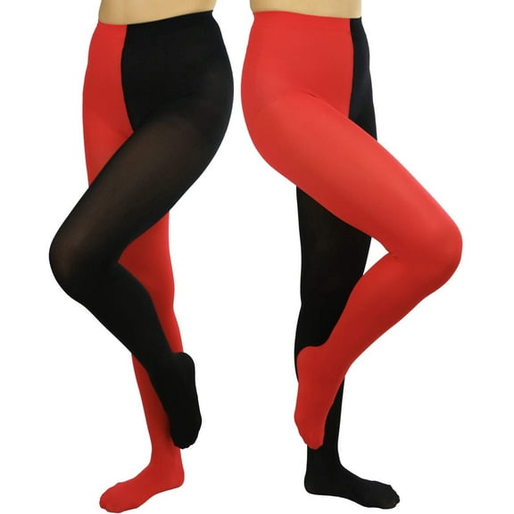 ToBeInStyle Women's Two Toned Jester Tights w/ Reinforced Toe - Black/Red - One Size