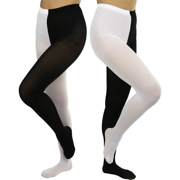 ToBeInStyle Women's Two Toned Jester Tights w/ Reinforced Toe - Black/White - One Size