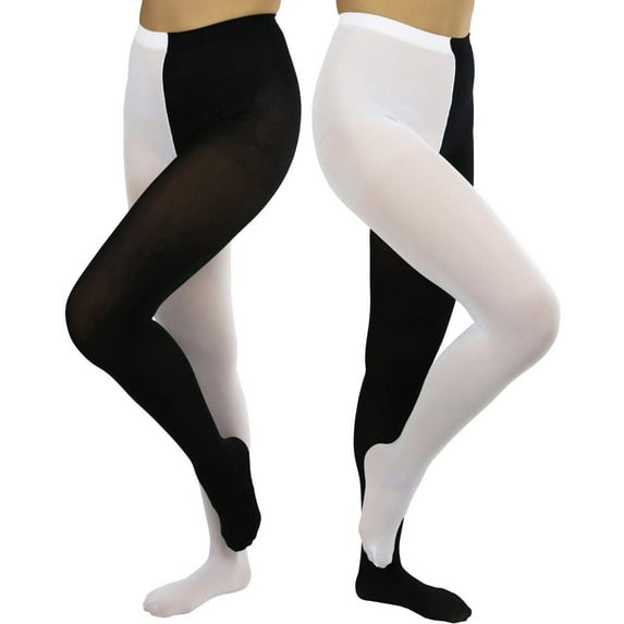 ToBeInStyle Women's Two Toned Jester Tights w/ Reinforced Toe - Black/White - One Size