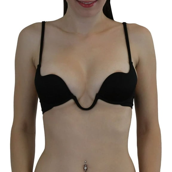 ToBeInStyle Women's U-Shape Plunge Demi Bra Push-Up Insert Pockets & Underwire