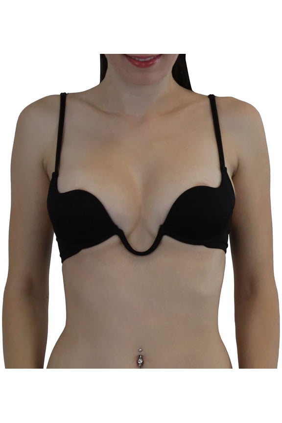 Women's U-Shape Plunge Demi Bra Push-Up Insert Pockets & Underwire