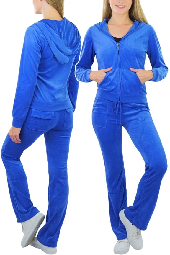 Women's Velour Tracksuit Zip-Up Hooded Jacket and Matching Pants