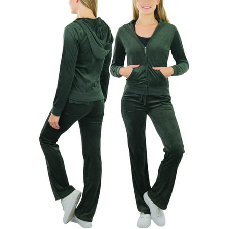 ToBeInStyle Women's Velour Tracksuit Zip-Up Hooded Jacket and Matching Pants