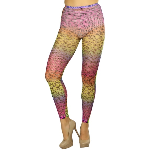 ToBeInStyle Women's Vibrant Multicolor Animal Print Footless Tights - Leopard Print Rainbow - One Size