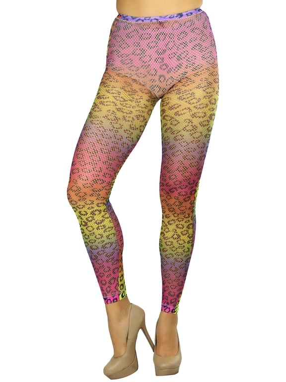 Women's Vibrant Multicolor Animal Print Footless Tights - Leopard Print Rainbow - One Size