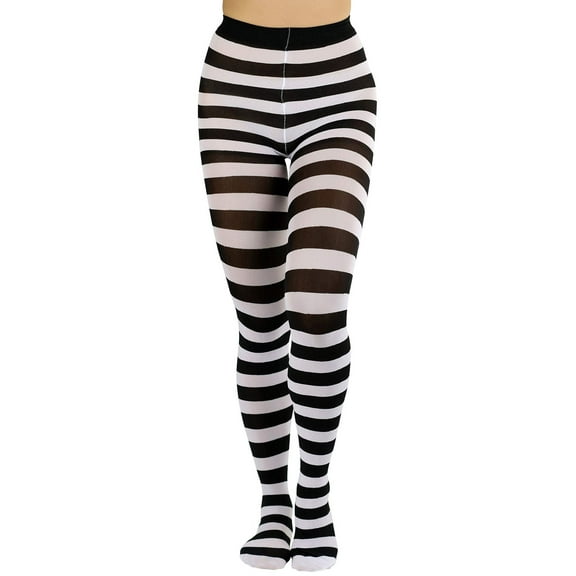 ToBeInStyle Women's Wide Horizontal Striped Opaque Tights - Black/White