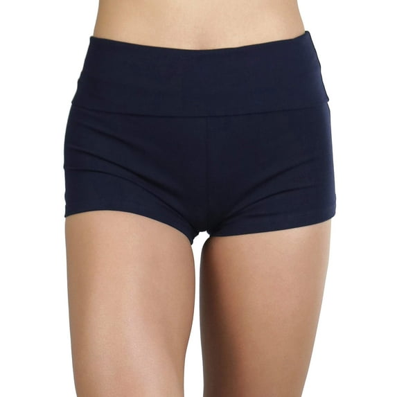 ToBeInStyle Women's Wide Waistband Rollover Yoga Shorts - True Navy Blue - S