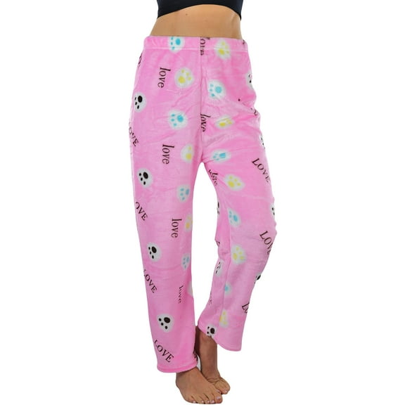 ToBeInStyle Women's Winter Print Ankle Length Pajama Bottoms - Pink Paw Love Print