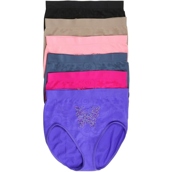 ToBeInStyle Womens 6 Pack Plus Size Seamless Flower High Waist Briefs