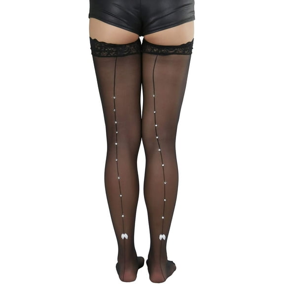 ToBeInStyle Womens Beautiful and Classy Rhinestone Backseam Sheer Stockings - Black - One Size