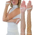 thumbnail image 1 of ToBeInStyle Womens Big Diamond Net Fingerless Long Arm Warmers Rave Gloves - White, 1 of 4