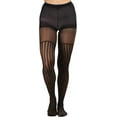 thumbnail image 1 of ToBeInStyle Womens Black Spandex Sheer Thin Vertical Stripe Pantyhose - One Size, 1 of 6