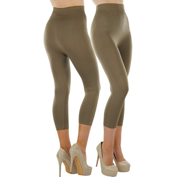 ToBeInStyle Womens Capri Length Wide Waistband Seamless Lightweight Stretch Leggings