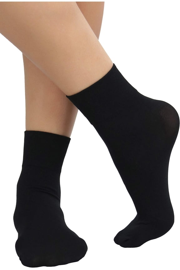 Womens Classic Opaque Nylon Anklet Fashion Novelty Socks - Black