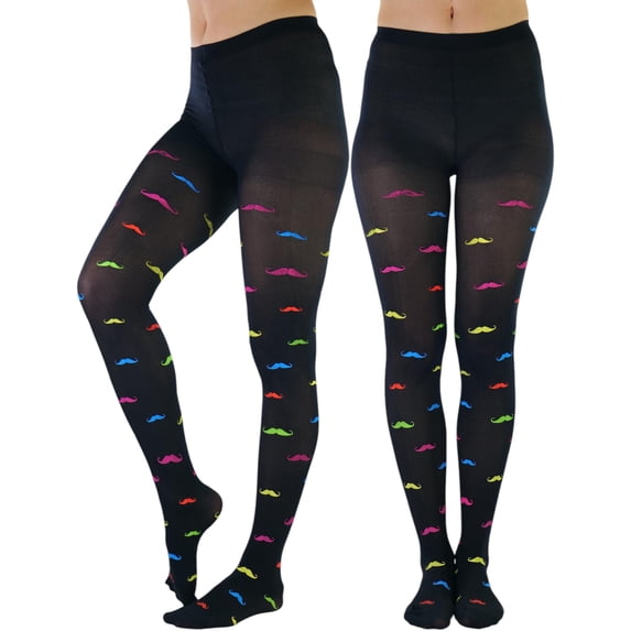 ToBeInStyle Womens Cute Mustache Print Opaque Fashion Tights - Black - One Size