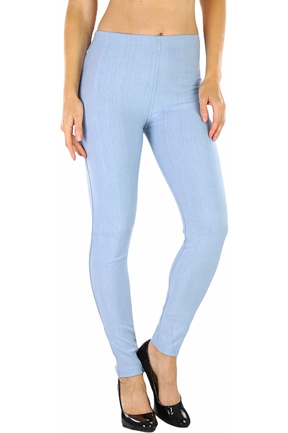 Womens Easy Pull-On Denim Skinny Fit Comfort Stretch Leggings Jeggings