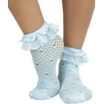 thumbnail image 1 of ToBeInStyle Womens Fancy Round Net Pattern Anklet Fashion Socks w/ Elegant Ruffle Trim - Baby Blue - One Size, 1 of 6