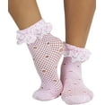 thumbnail image 1 of ToBeInStyle Womens Fancy Round Net Pattern Anklet Fashion Socks w/ Elegant Ruffle Trim - Baby Pink - One Size, 1 of 6