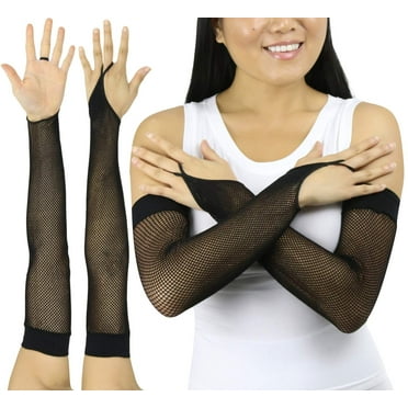 ToBeInStyle Womens Fashion Fishnet Finger Loop Long Length Novelty Gloves - Black