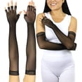thumbnail image 1 of ToBeInStyle Womens Fishnet Lace Trim Full Arm Length Novelty Gloves Arm Warmers - Black, 1 of 6