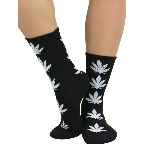 ToBeInStyle Womens Fun Acrylic Iconic Leaf Printed Socks - Black/White