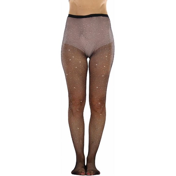 ToBeInStyle Womens Gorgeous Fashion Fishnet Sheers Sprinkled w/ Shiny Rhinestones - Black - One Size