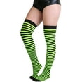 thumbnail image 1 of ToBeInStyle Womens Opaque Hoseiry Thin Striped Thigh High Stocking - One Size - Black w/ Neon Green Stripes - One Size, 1 of 6