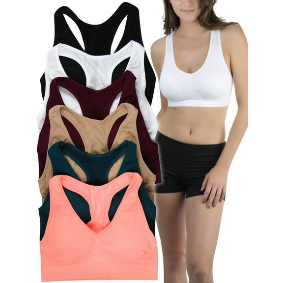ToBeInStyle Womens Pack of 6 Comfortable and Supportive Racerback Sports Bras